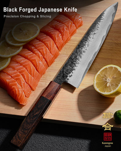 Black Forged 8.27 Inch (210MM) Gyuto Chef Knife Japanese Knife with Premium Box, AUS-8 Steel