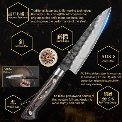 Black Forged Series 5.45Inch (135mm) Petty Paring Knife