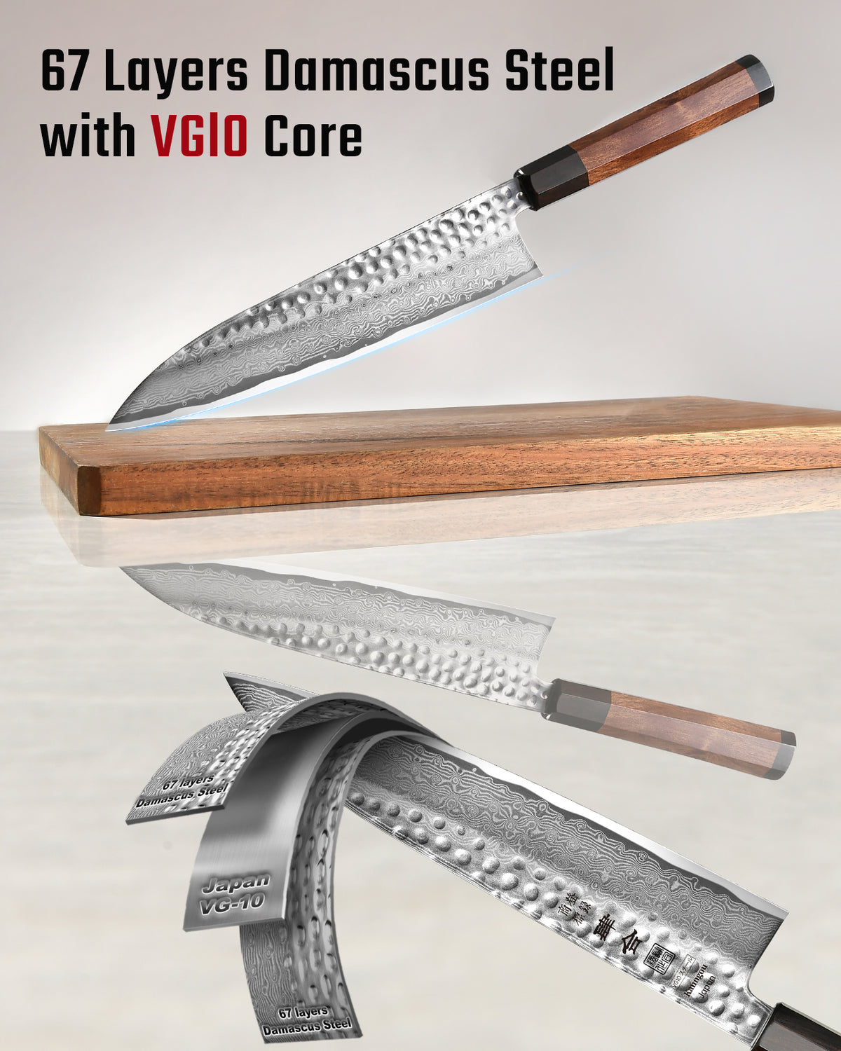 Kanngou Hammered Damascus Series 21cm Japanese Gyuto Chef Knife