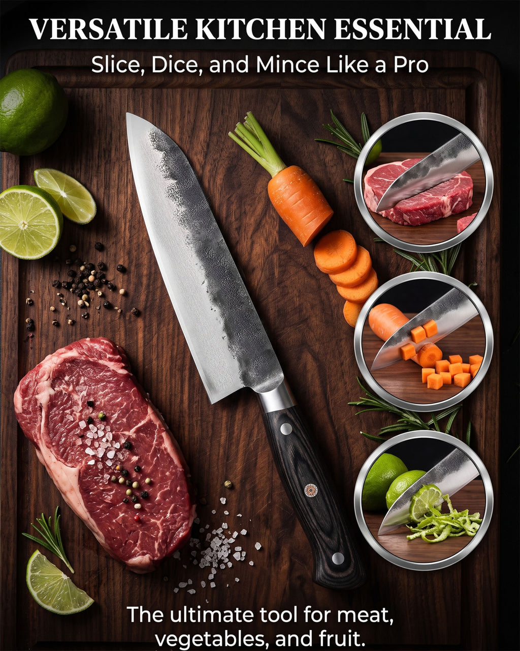 Kanngou Black Forged Series 7 Inch Santoku Knife (New)