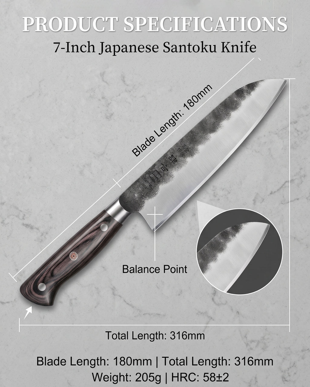 Kanngou Black Forged Series 7 Inch Santoku Knife (New)