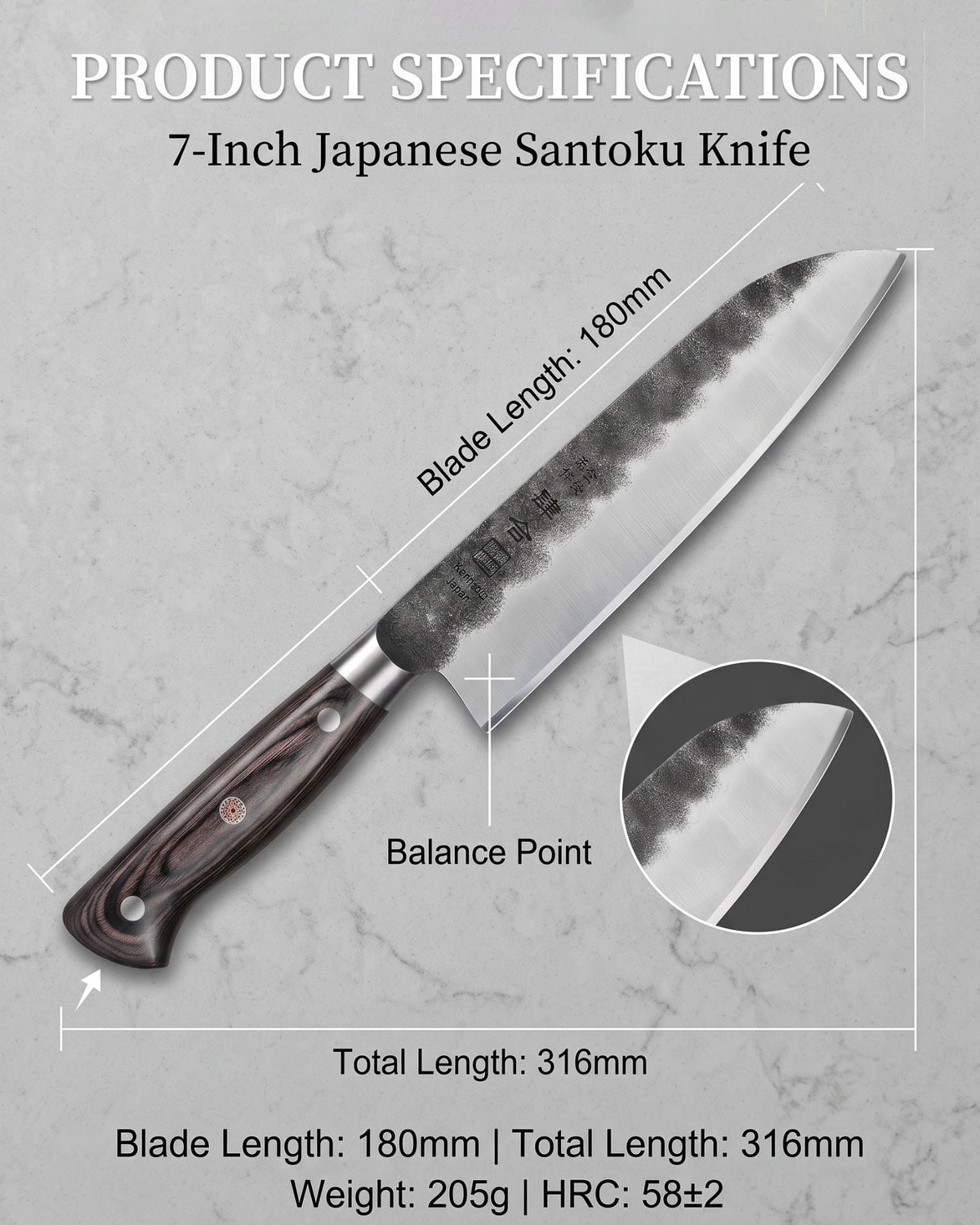 Kanngou Black Forged Series 7 Inch Santoku Knife (New)
