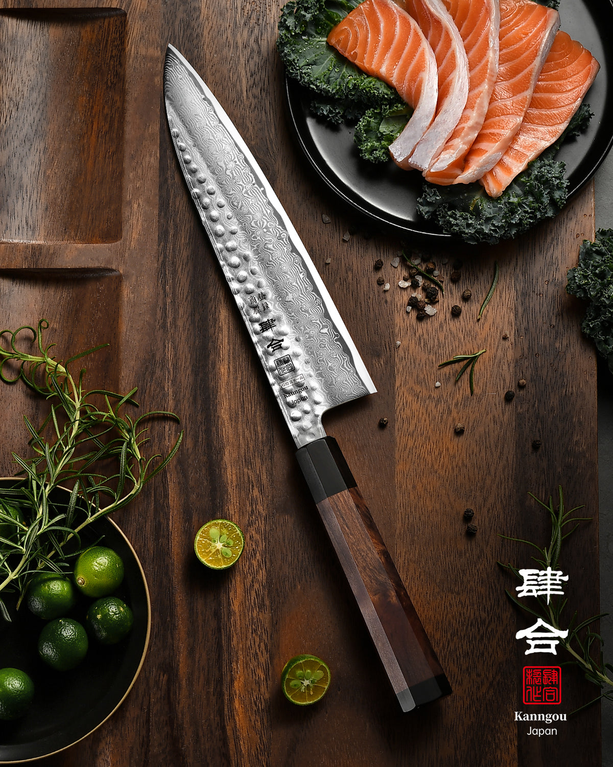 Kanngou Hammered Damascus Series 21cm Japanese Gyuto Chef Knife