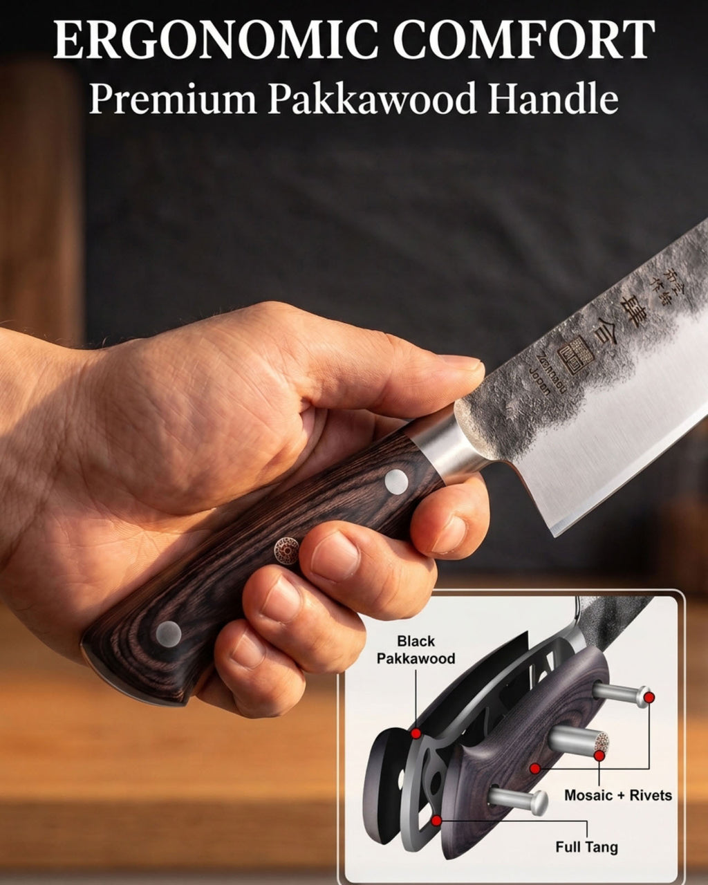 Kanngou Black Forged Series 7 Inch Santoku Knife (New)