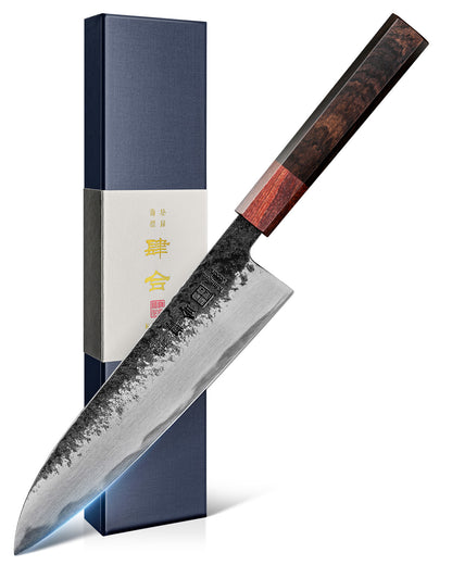 Black Forged 8.27 Inch (210MM) Gyuto Chef Knife Japanese Knife with Premium Box, AUS-8 Steel