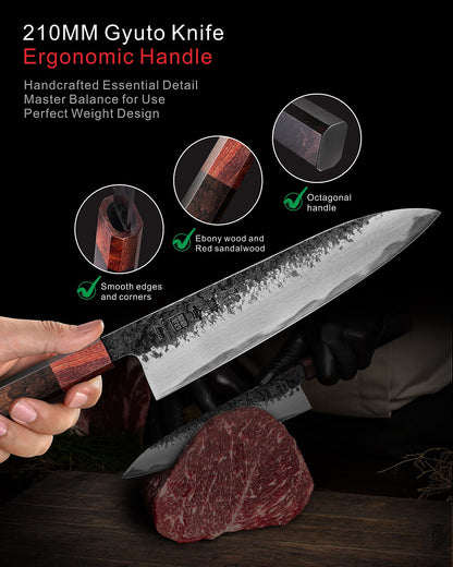 Black Forged 8.27 Inch (210MM) Gyuto Chef Knife Japanese Knife with Premium Box, AUS-8 Steel